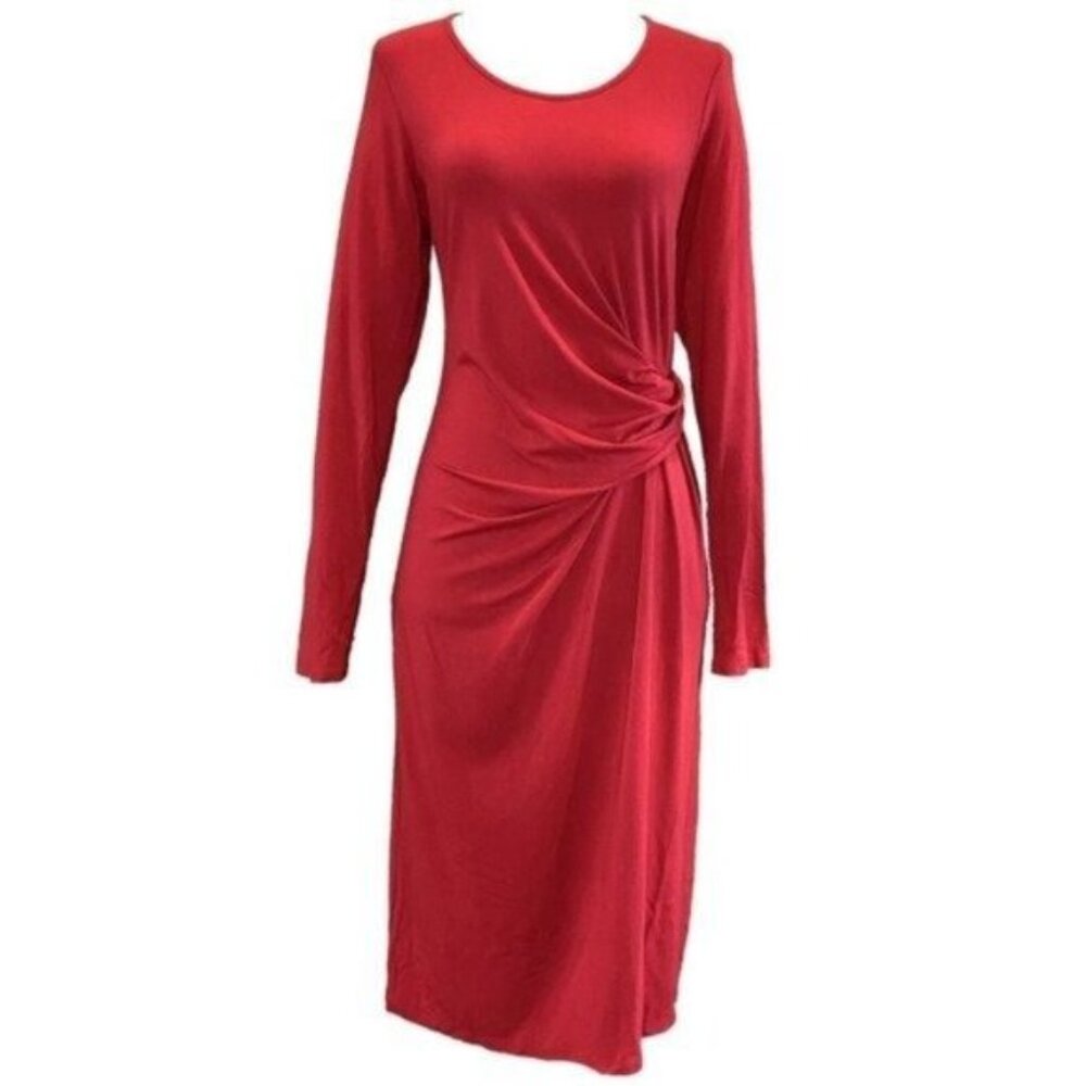 J. Jill Long Sleeve Crew Neck Side Waist Knot Carmine Red Knit Dress Size S - Picture 3 of 7